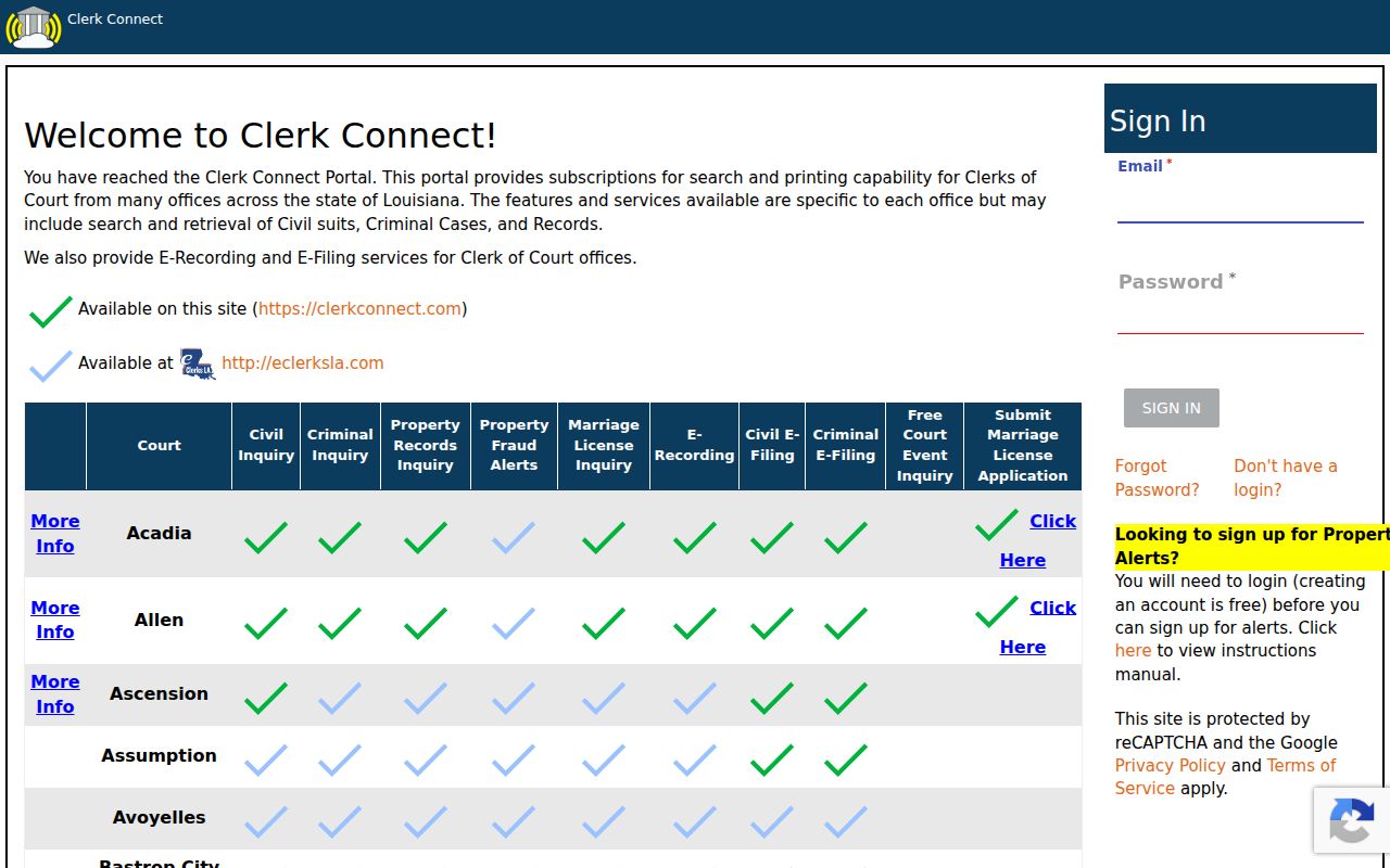 Caldwell Parish docket search Clerk Connect login landing page
