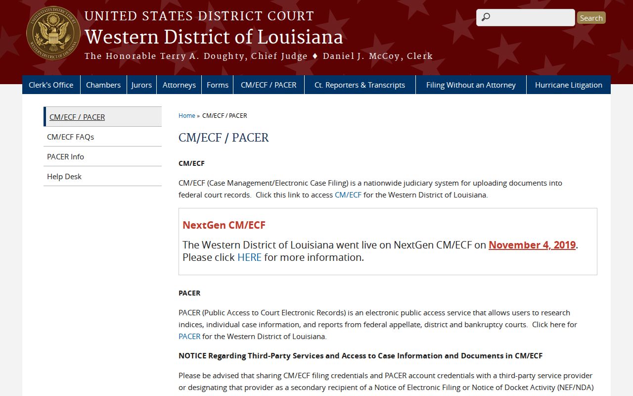 Caldwell Parish related federal case search Western District PACER information