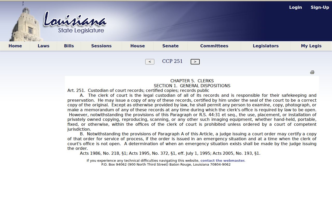 Caldwell Parish civil court docket public inspection rule under Article 251