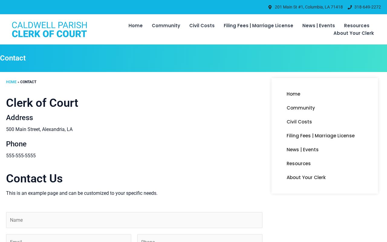 Caldwell Parish civil court docket Clerk contact-page record access notice