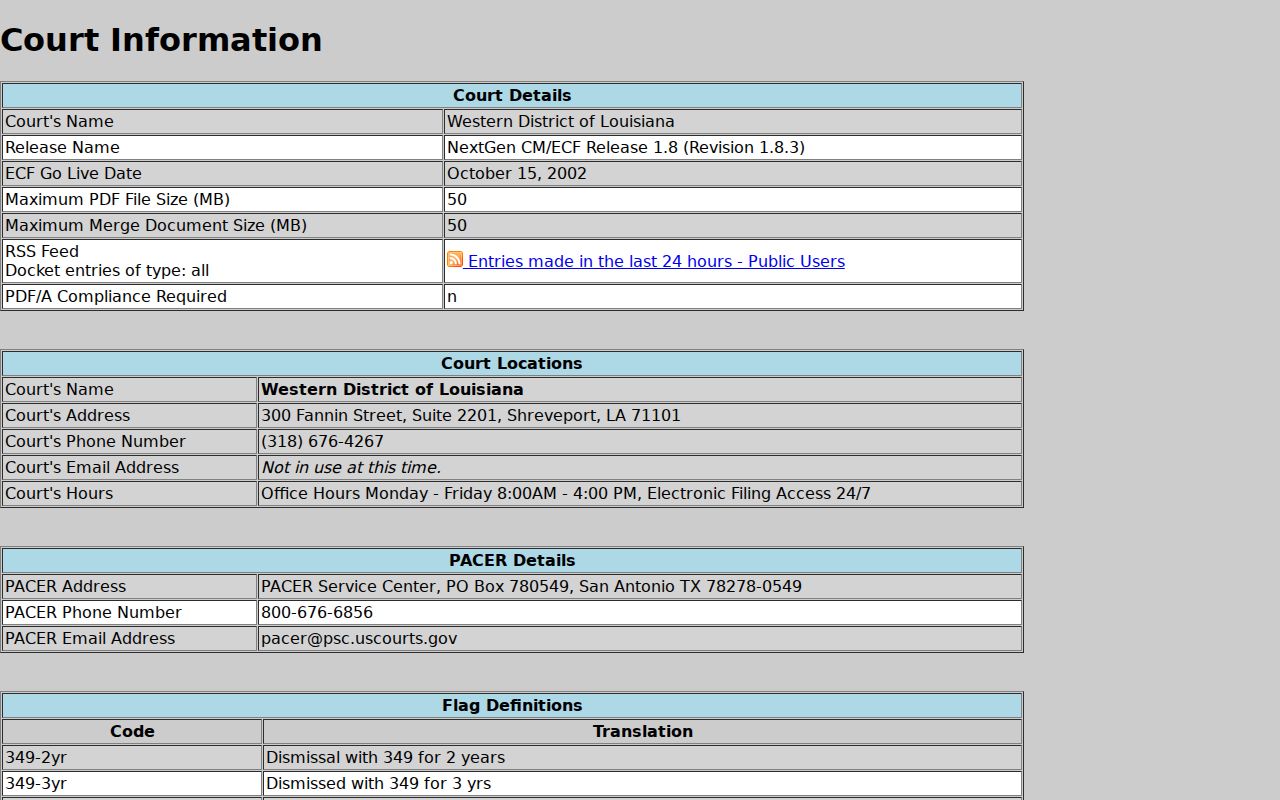 Caldwell Parish related bankruptcy court records CM ECF information screen