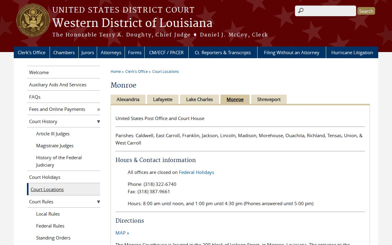 Caldwell Parish related federal court records Monroe courthouse information