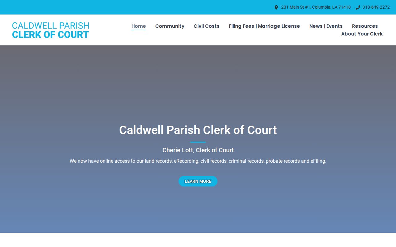Caldwell court docket Clerk of Court service page