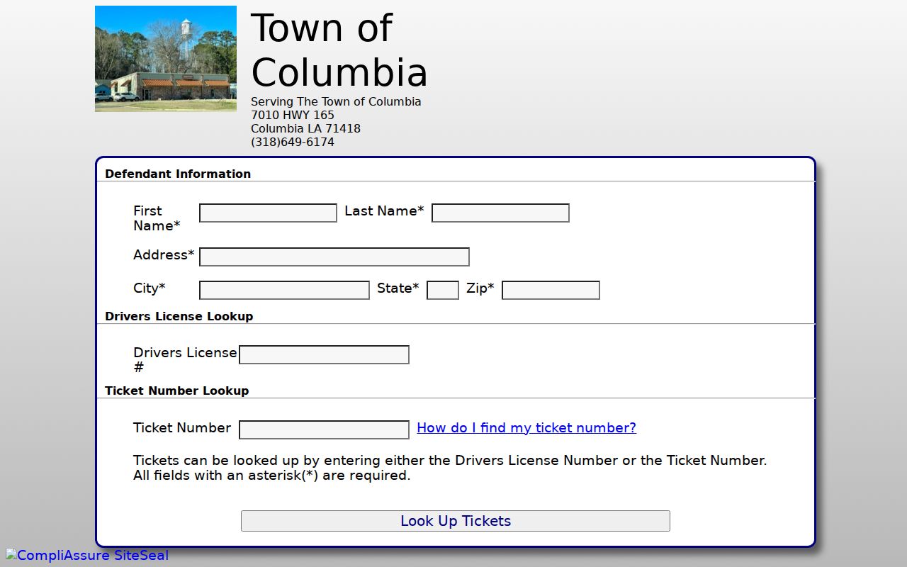 Caldwell Parish traffic court Columbia Quick-Court ticket lookup fields