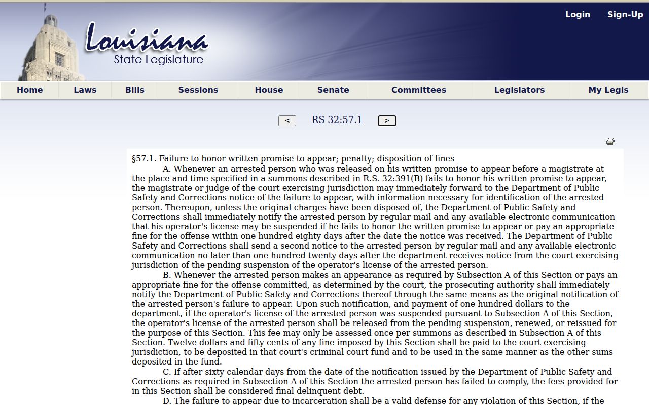 Caldwell Parish traffic court failure to appear Louisiana statute page